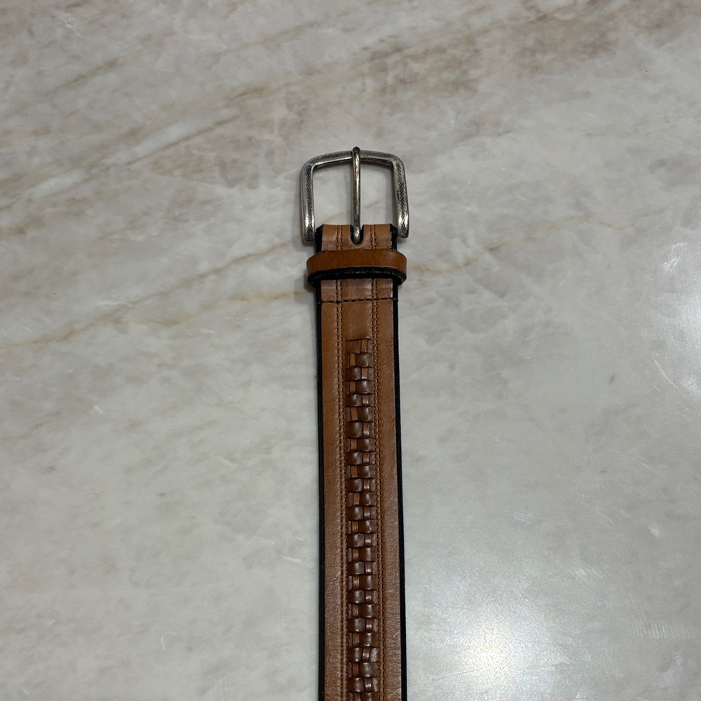 Allen Edmonds Brown/Tan casual Leather Belt with Silver Buckle-size 36-USA MADE